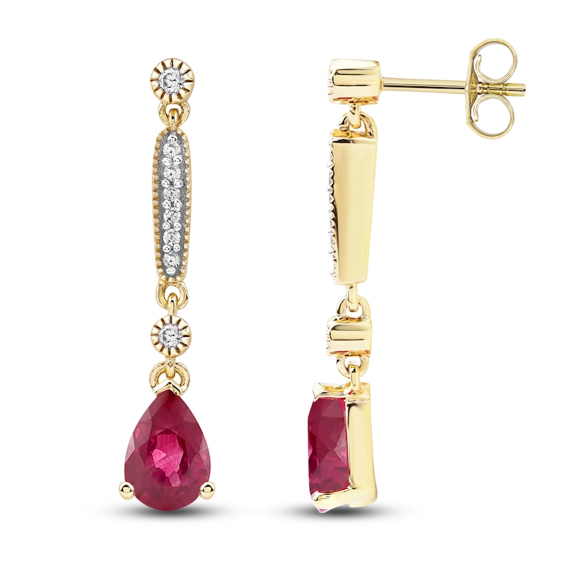 Pear-Shaped Natural Ruby Earrings 1/8 ct tw 14K Yellow Gold