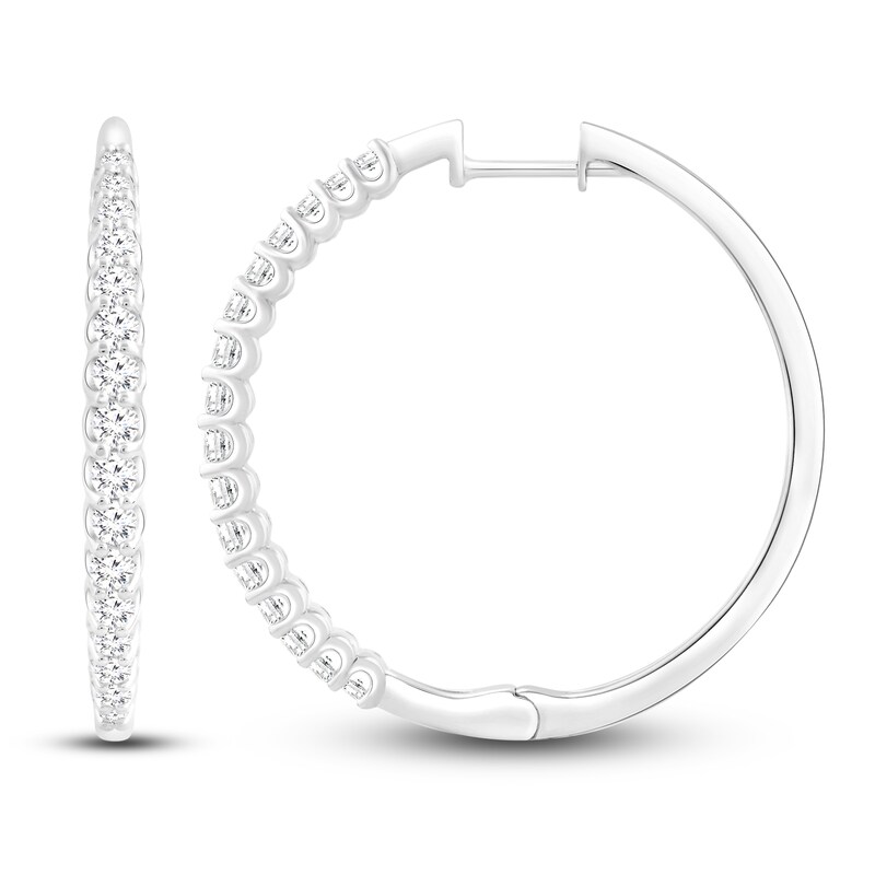 Main Image 1 of Diamond Hoop Earrings 1 ct tw 10K White Gold