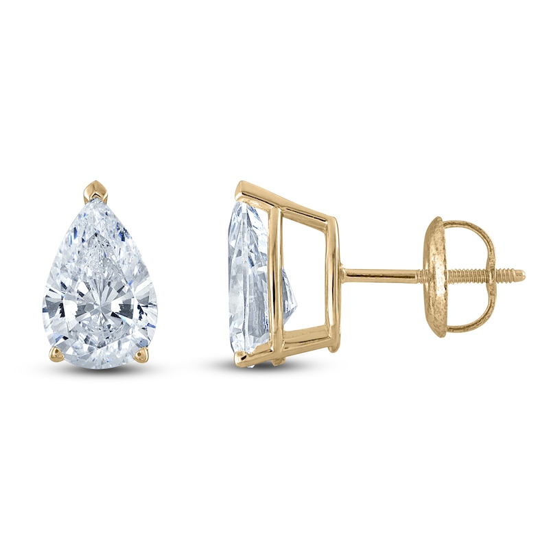Main Image 1 of Pear-Shaped Lab-Grown Diamond Solitaire Stud Earrings 4 ct tw 14K Yellow Gold (F/SI2)
