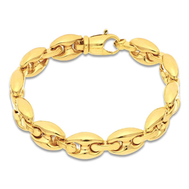 Main Image 1 of Italia D'Oro Solid Puffed Mariner Chain Bracelet 14K Yellow Gold 7.75"