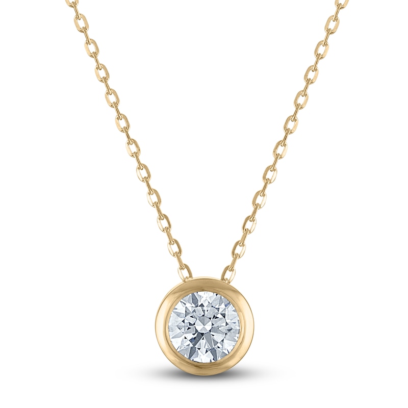 Certified Diamond Bezel-Set Solitaire Necklace 1/2 ct tw 14K Yellow Gold 18" (I1/I)