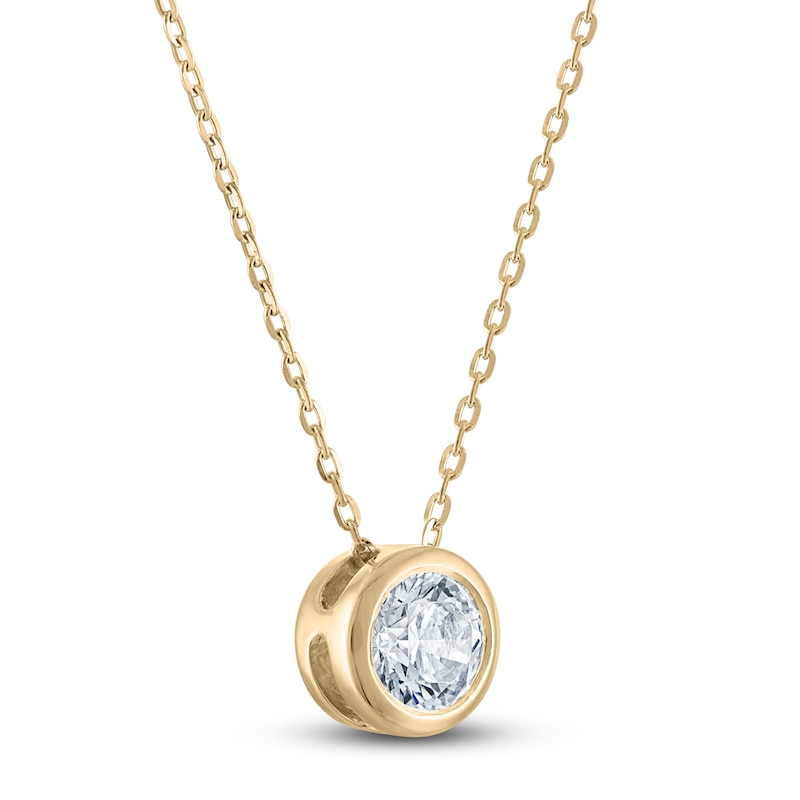 Main Image 2 of Certified Diamond Bezel-Set Solitaire Necklace 1/2 ct tw 14K Yellow Gold 18" (I1/I)