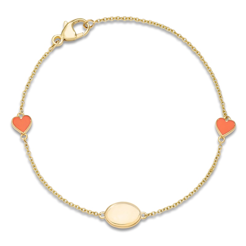 Main Image 1 of Engravable Enamel Heart Bracelet 14K Yellow Gold 6"