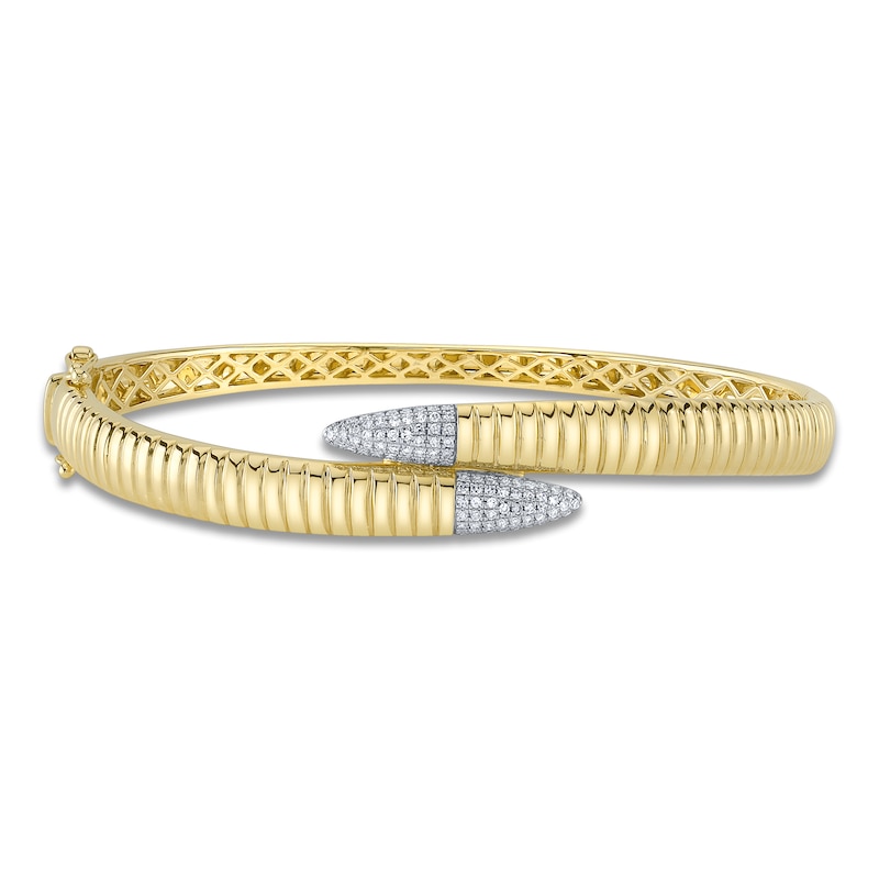 Main Image 1 of Shy Creation Diamond Tapered Bypass Bangle Bracelet 1/5 ct tw 14K Yellow Gold SC55026048RDZS