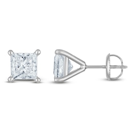 Certified Princess-Cut Diamond Solitaire Stud Earrings 3 ct tw 18K White Gold (SI2/I)