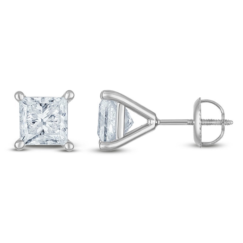 Main Image 1 of Certified Princess-Cut Diamond Solitaire Stud Earrings 3 ct tw 18K White Gold (SI2/I)