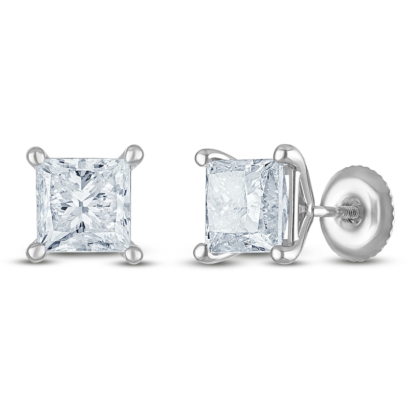 Main Image 2 of Certified Princess-Cut Diamond Solitaire Stud Earrings 3 ct tw 18K White Gold (SI2/I)