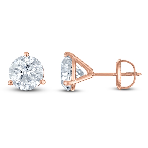 Certified Round-Cut Diamond Solitaire Stud Earrings 3 ct tw 18K Rose Gold (SI2/I)