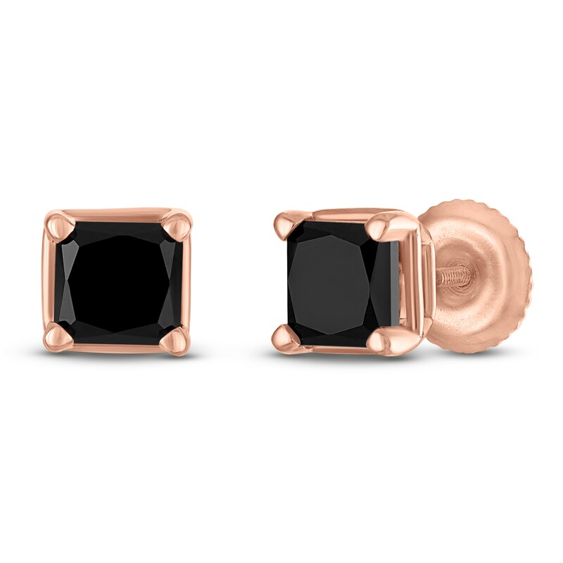 Main Image 2 of Princess-Cut Black Diamond Solitaire Stud Earrings 1 ct tw 14K Rose Gold