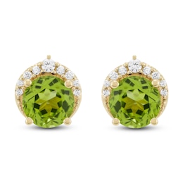 Natural Peridot & Diamond Stud Earrings 1/10 ct tw 10K Yellow Gold