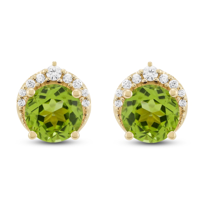 Main Image 1 of Natural Peridot & Diamond Stud Earrings 1/10 ct tw 10K Yellow Gold