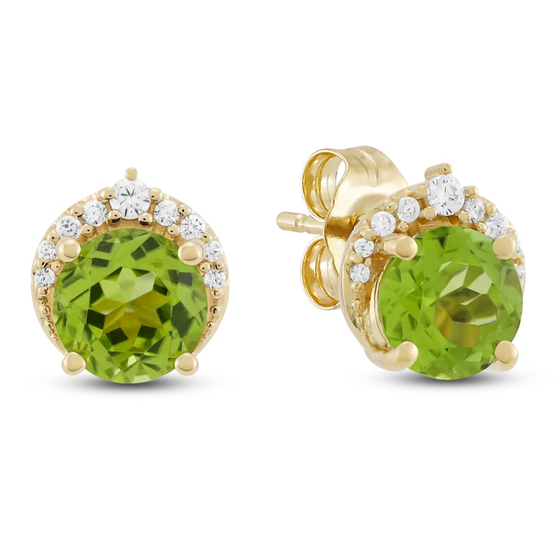Main Image 2 of Natural Peridot & Diamond Stud Earrings 1/10 ct tw 10K Yellow Gold