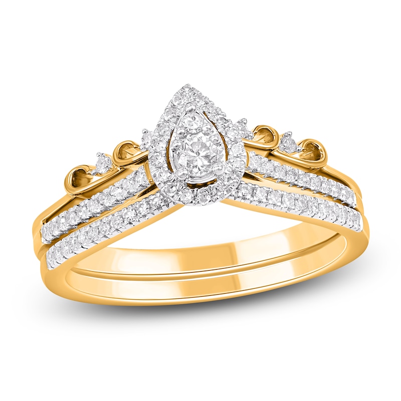Multi-Diamond Pear-Shaped Halo Bridal Set 1/4 ct tw 10K Gold