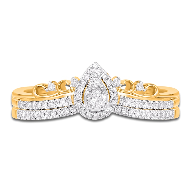 Main Image 7 of Multi-Diamond Pear-Shaped Halo Bridal Set 1/4 ct tw 10K Yellow Gold