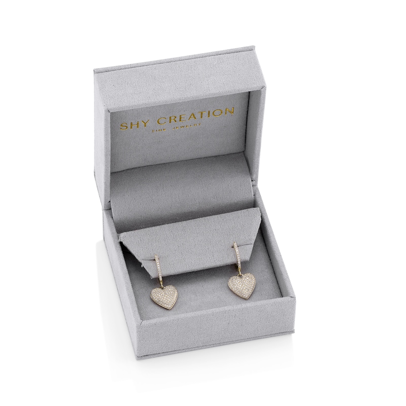 Main Image 2 of Shy Creation Diamond Heart Dangle Hoop Earrings 5/8 ct tw 14K Yellow Gold SC55027684
