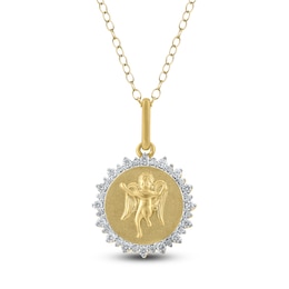 Diamond Angel Number 999 Medallion Necklace 1/4 ct tw 10K Yellow Gold 18"