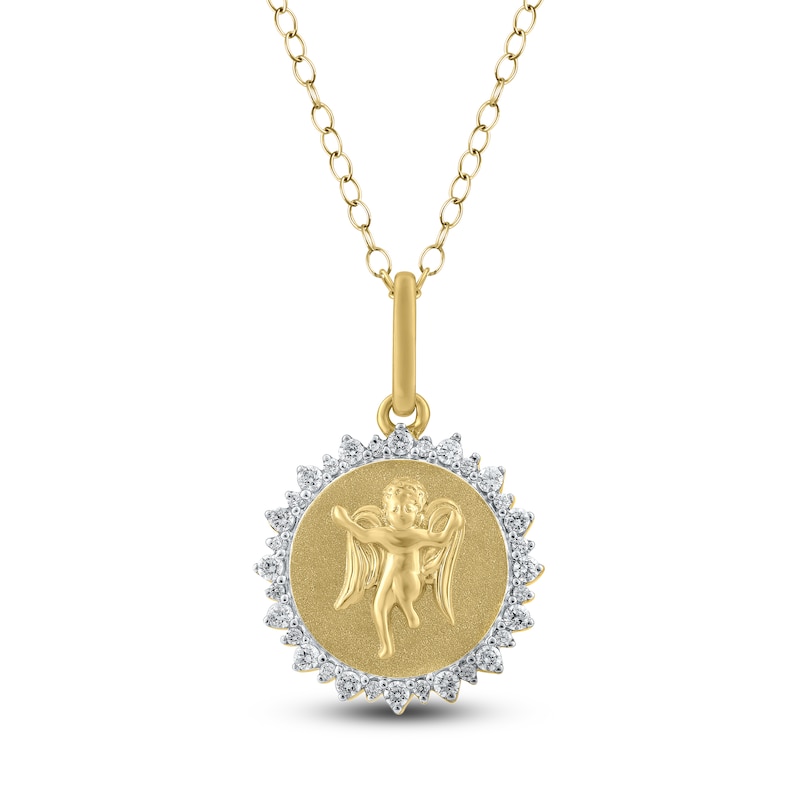 Main Image 1 of Diamond Angel Number 999 Medallion Necklace 1/4 ct tw 10K Yellow Gold 18"