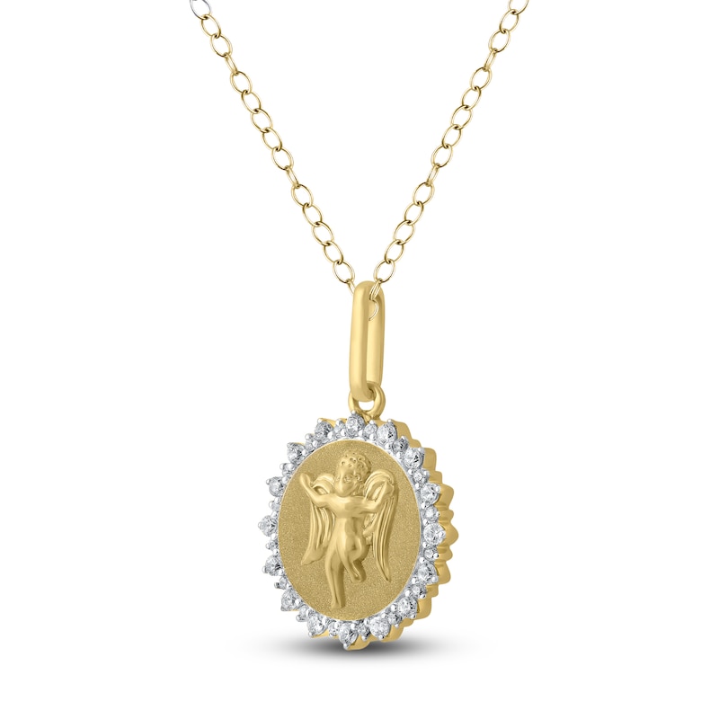 Main Image 2 of Diamond Angel Number 999 Medallion Necklace 1/4 ct tw 10K Yellow Gold 18"