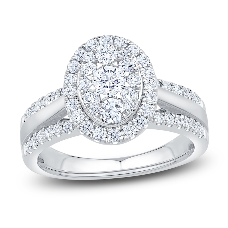 14k White Gold Complete Diamond Oval Halo Cluster Engagement Ring 14k White Gold Complete Diamond Oval Halo Cluster Engagement Ring