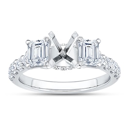 Emerald-Cut Lab-Grown Diamond Three-Stone Engagement Ring Setting 1-1/2 ct tw 14K White Gold