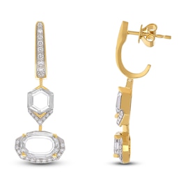J'Lure Oval Portrait-Cut & Hexagon Portrait-Cut Lab-Grown Diamond Dangle Earrings 3-1/2 ct tw 14K Yellow Gold