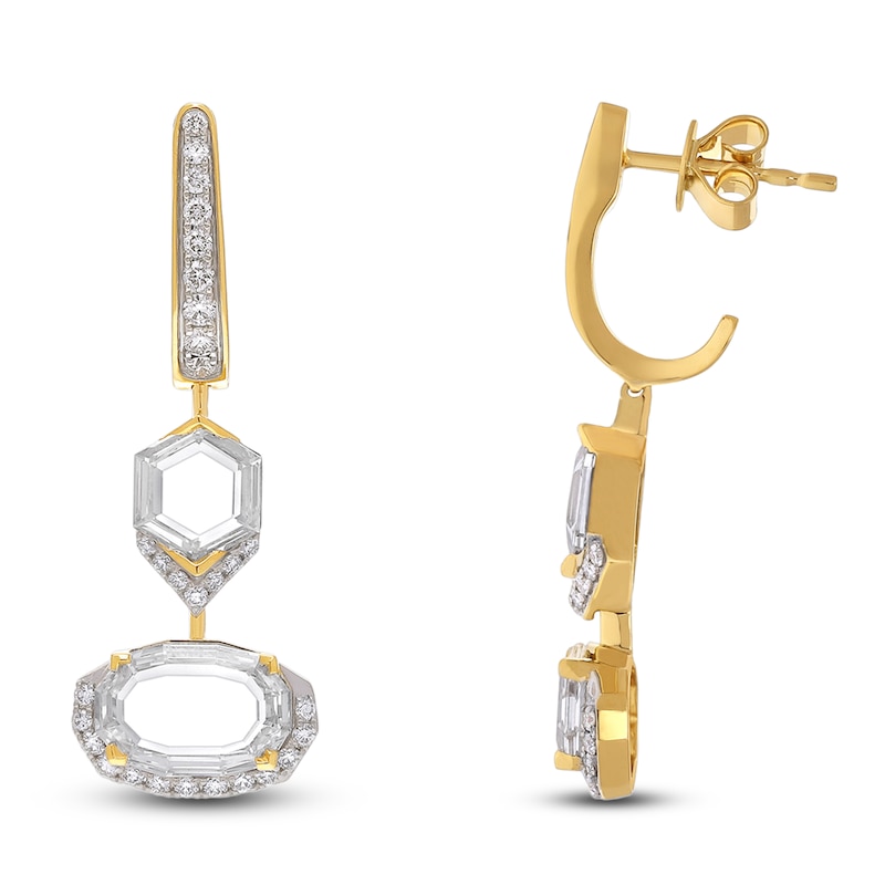Main Image 1 of J'Lure Oval Portrait-Cut & Hexagon Portrait-Cut Lab-Grown Diamond Dangle Earrings 3-1/2 ct tw 14K Yellow Gold