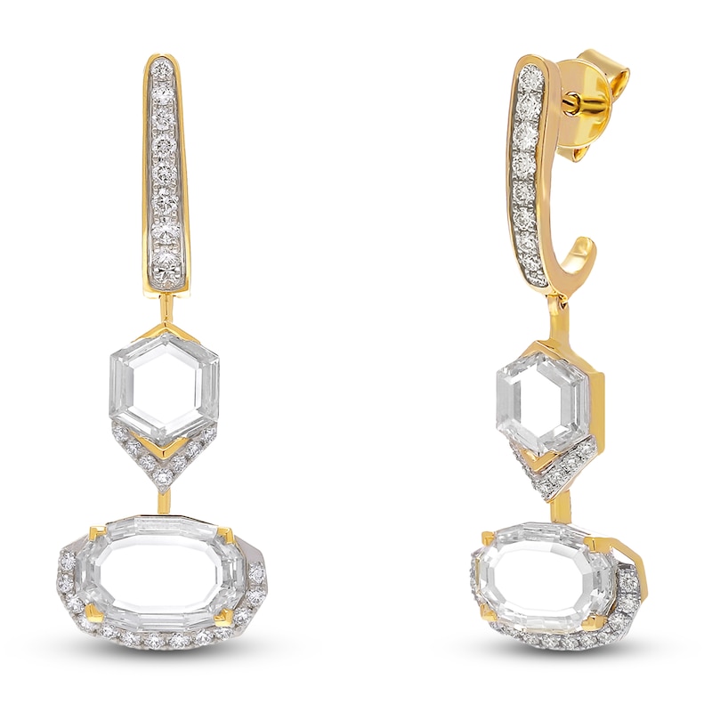 Main Image 2 of J'Lure Oval Portrait-Cut & Hexagon Portrait-Cut Lab-Grown Diamond Dangle Earrings 3-1/2 ct tw 14K Yellow Gold