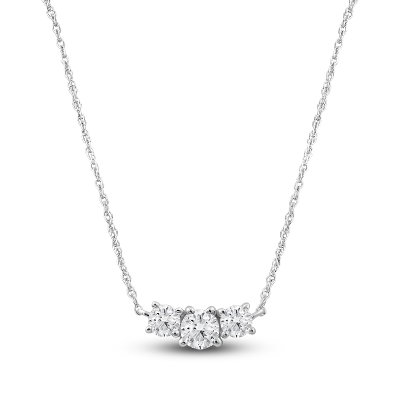 Main Image 1 of Lab-Grown Diamond Three-Stone Necklace 1/2 ct tw 14K White Gold 18"