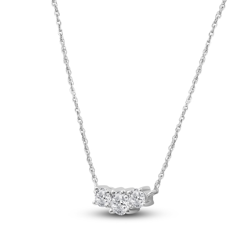 Main Image 2 of Lab-Grown Diamond Three-Stone Necklace 1/2 ct tw 14K White Gold 18"