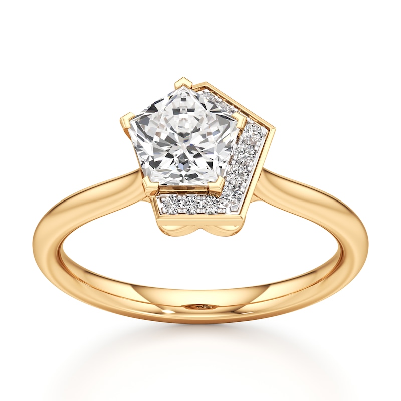 Main Image 1 of J'Lure Pentagon Brilliant-Cut Lab-Grown Diamond Half-Halo Engagement Ring 1 ct tw 18K Yellow Gold