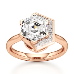 J'Lure Hexagon Step-Cut Lab-Grown Diamond Half-Halo Engagement Ring 3 ct tw 18K Rose Gold