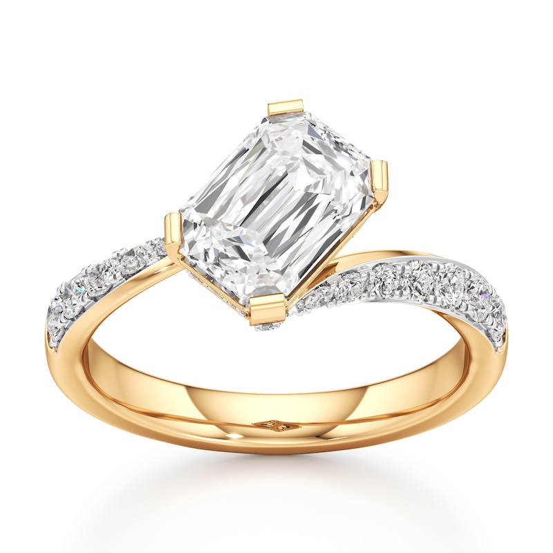 Main Image 1 of J'Lure Imperial-Emerald Step-Cut Lab-Created Diamond Bypass Engagement Ring 2-3/8 ct tw 18K Yellow Gold