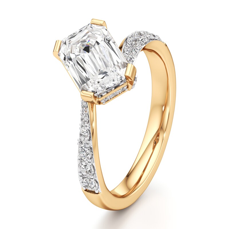 Main Image 4 of J'Lure Imperial-Emerald Step-Cut Lab-Created Diamond Bypass Engagement Ring 2-3/8 ct tw 18K Yellow Gold