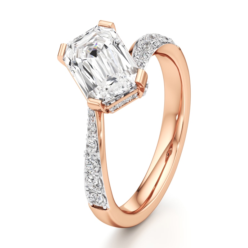 Main Image 4 of J'Lure Imperial-Emerald Step-Cut Lab-Grown Diamond Bypass Engagement Ring 2-3/8 ct tw 18K Rose Gold