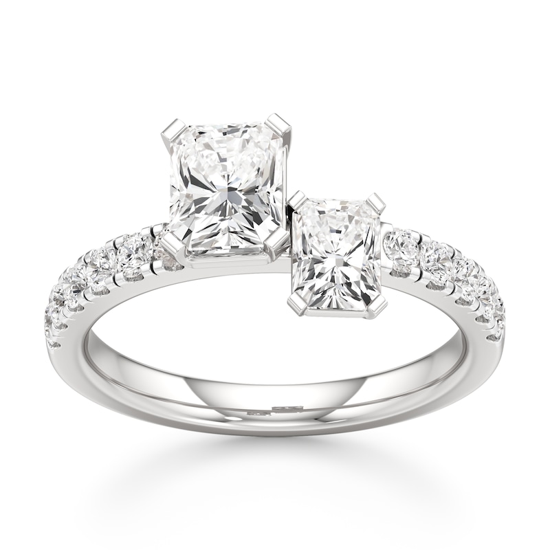 Main Image 1 of J'Lure Radiant Brilliant-Cut Two-Stone Lab-Grown Diamond Engagement Ring 1-7/8 ct tw 18K White Gold