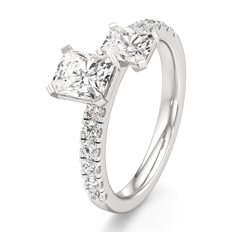 Main Image 4 of J'Lure Radiant Brilliant-Cut Two-Stone Lab-Grown Diamond Engagement Ring 1-7/8 ct tw 18K White Gold