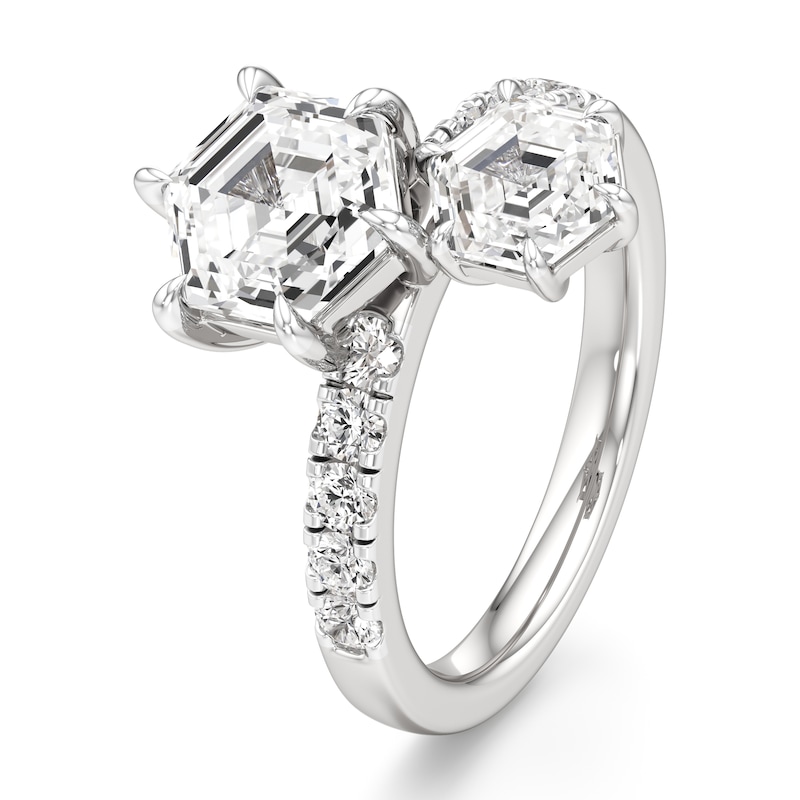 Main Image 4 of J'Lure Hexagon Step-Cut Two-Stone Lab-Grown Diamond Engagement Ring 3-3/8 ct tw 18K White Gold