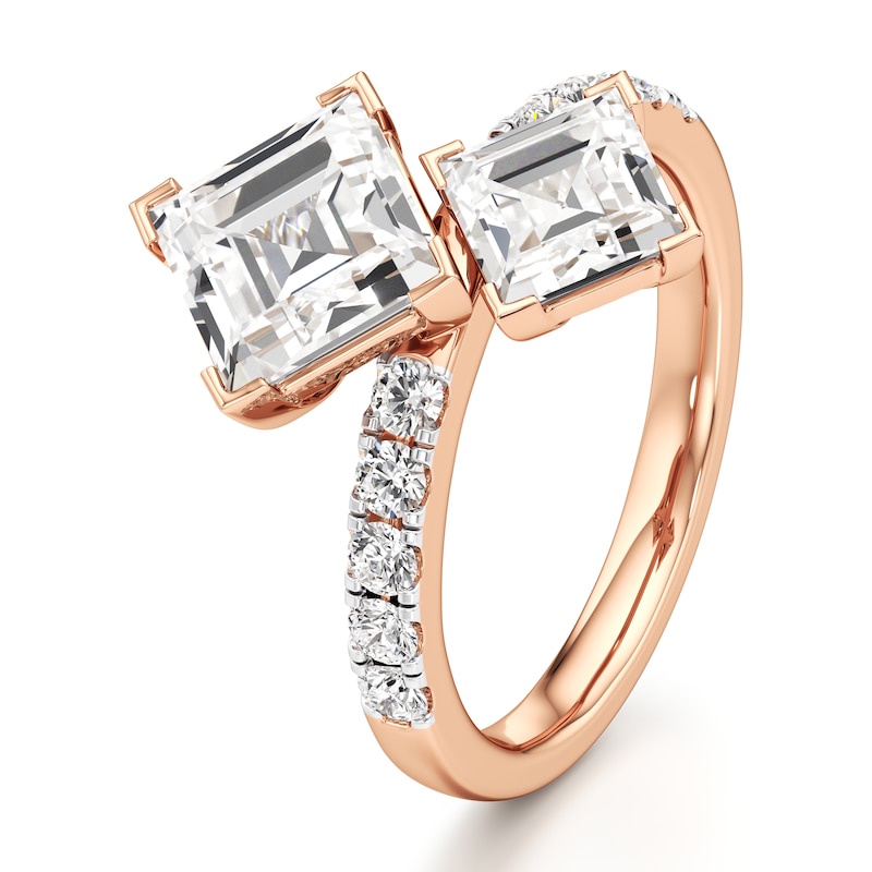 Main Image 4 of J'Lure Carre Step-Cut Two-Stone Lab-Grown Diamond Engagement Ring 3-3/8 ct tw 18K Rose Gold