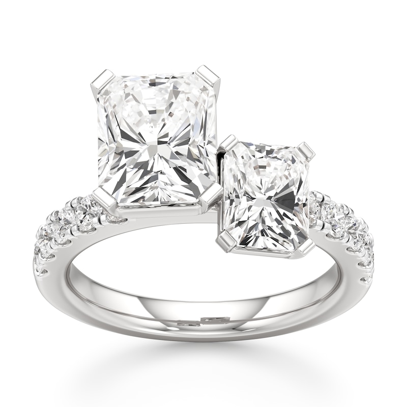 Main Image 1 of J'Lure Radiant Brilliant-Cut Two-Stone Lab-Grown Diamond Engagement Ring 4-5/8 ct tw 18K White Gold
