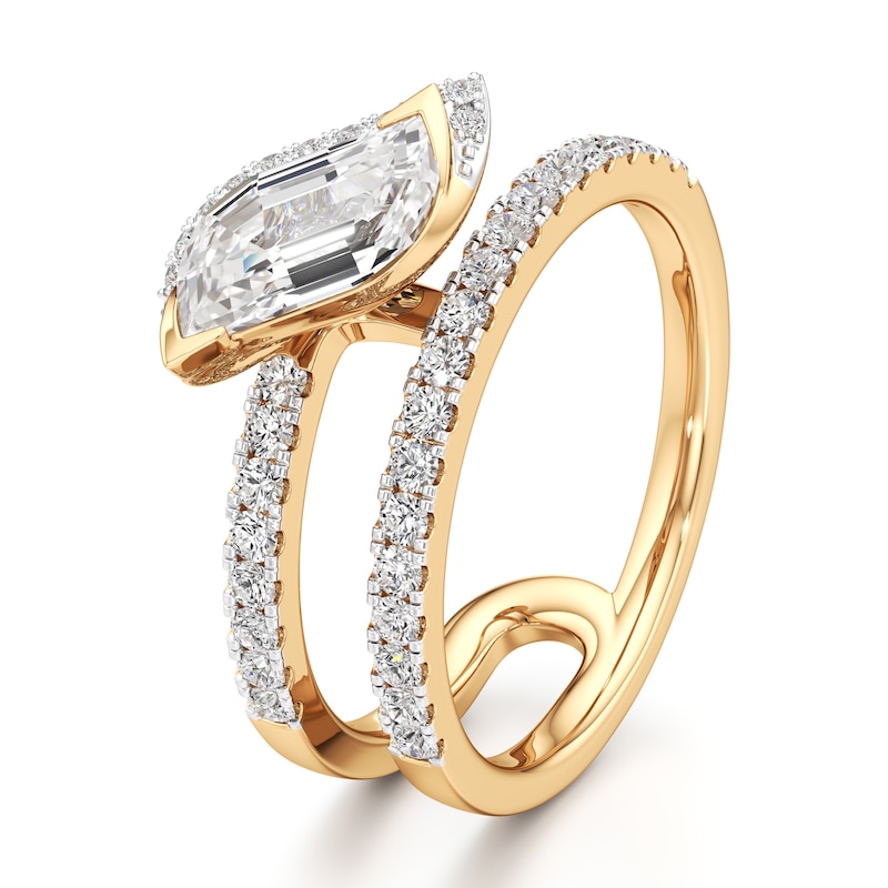 Main Image 4 of J'Lure Leaf Step-Cut Lab-Grown Diamond Spiral Engagement Ring 1-3/8 ct tw 18K Yellow Gold
