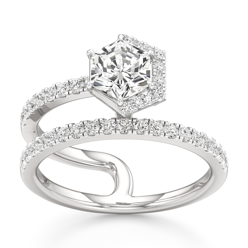 Main Image 1 of J'Lure Hexagon Brilliant-Cut Lab-Grown Diamond Spiral Engagement Ring 1-3/8 ct tw 18K White Gold