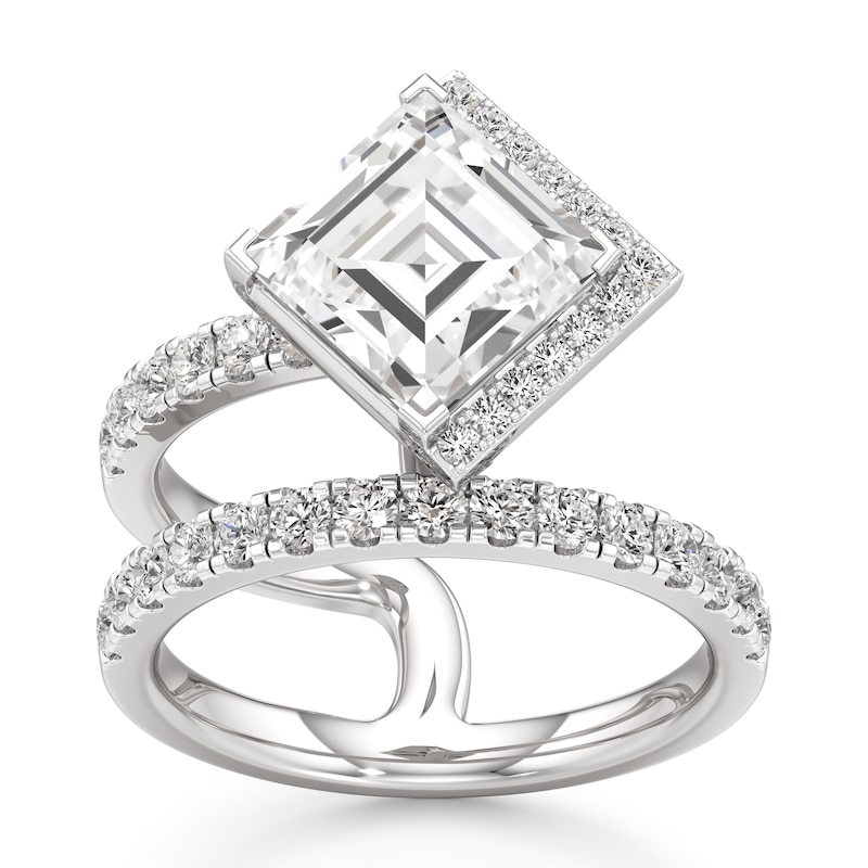 Main Image 1 of J'Lure Carre Step-Cut Lab-Grown Diamond Spiral Engagement Ring 3-3/4 ct tw 18K White Gold