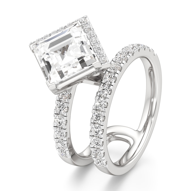 Main Image 4 of J'Lure Carre Step-Cut Lab-Grown Diamond Spiral Engagement Ring 3-3/4 ct tw 18K White Gold