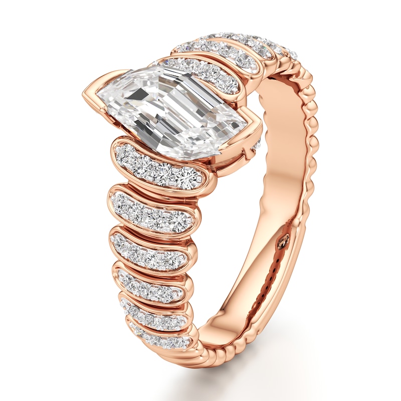 Main Image 4 of J'Lure Leaf Step-Cut Lab-Grown Diamond Engagement Ring 1-1/3 ct tw 18K Rose Gold