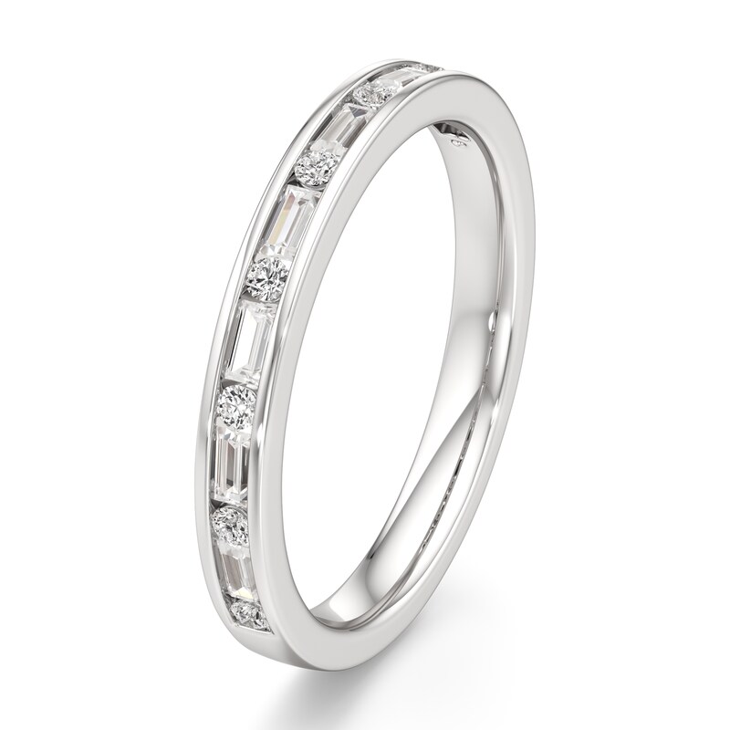Main Image 4 of J'Lure Baguette & Round-Cut Lab-Created Diamond Wedding Band 3/8 ct tw 18K White Gold