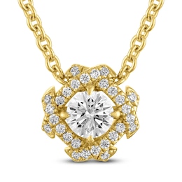 Unspoken Round-Cut Diamond Halo Necklace 1/4 ct tw 14K Yellow Gold 18"