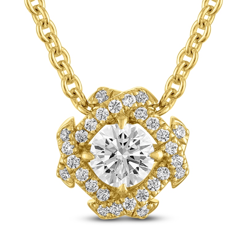 Main Image 1 of Unspoken Round-Cut Diamond Halo Necklace 1/4 ct tw 14K Yellow Gold 18"