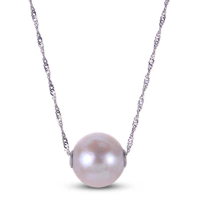Cultured Pearl Bead Necklace 10K White Gold 18"