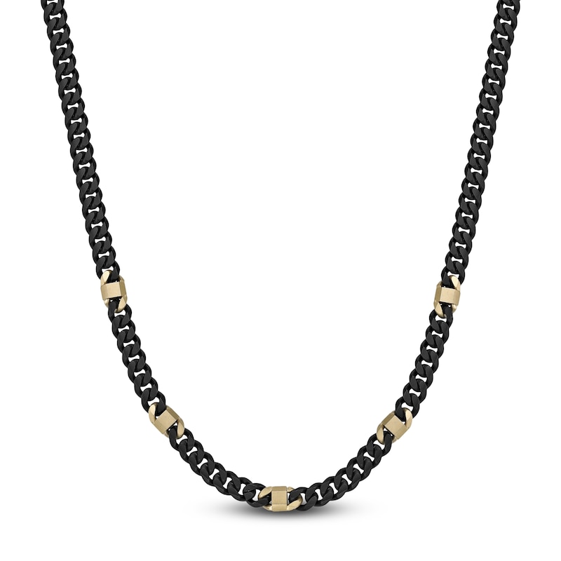 Men's Matte Curb Chain Necklace 6mm Black & Yellow Ion-Plated Stainless Steel 24"