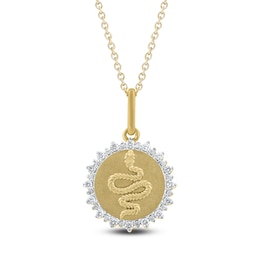Diamond Halo Snake Medallion Necklace 1/4 ct tw 10K Yellow Gold 18"